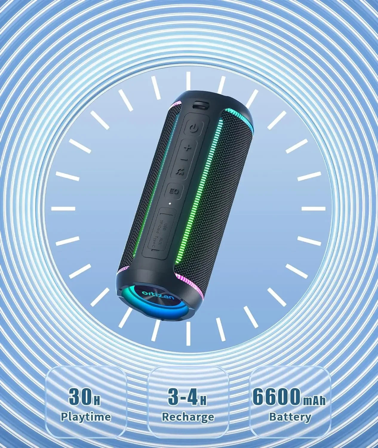 Enceinte Bluetooth Ortizan X30 – Bluetooth 5.3, Étanchéité IPX7, Son Stéréo HiFi 40W et Jumelage TWS