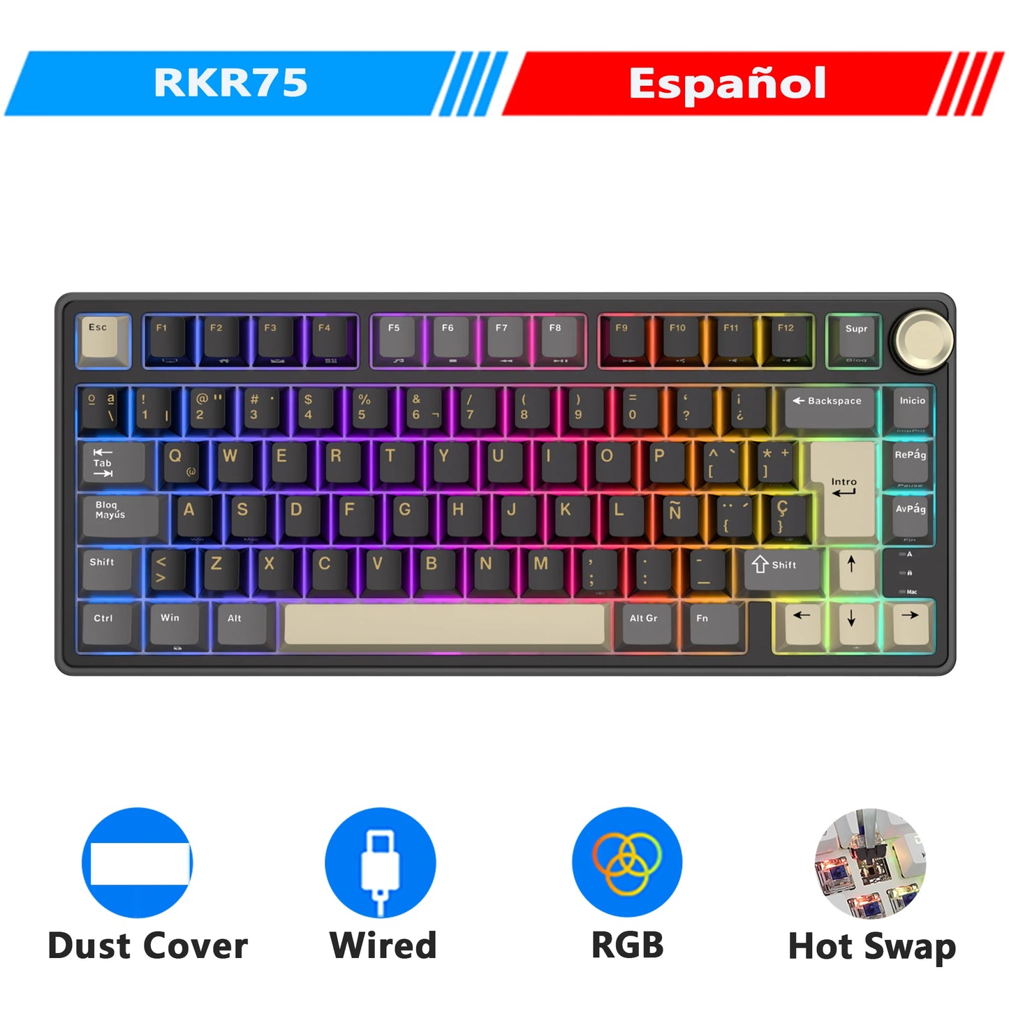 RK Royal Kludge R75 Gasket – Clavier Mécanique Filaire 80 Touches RGB