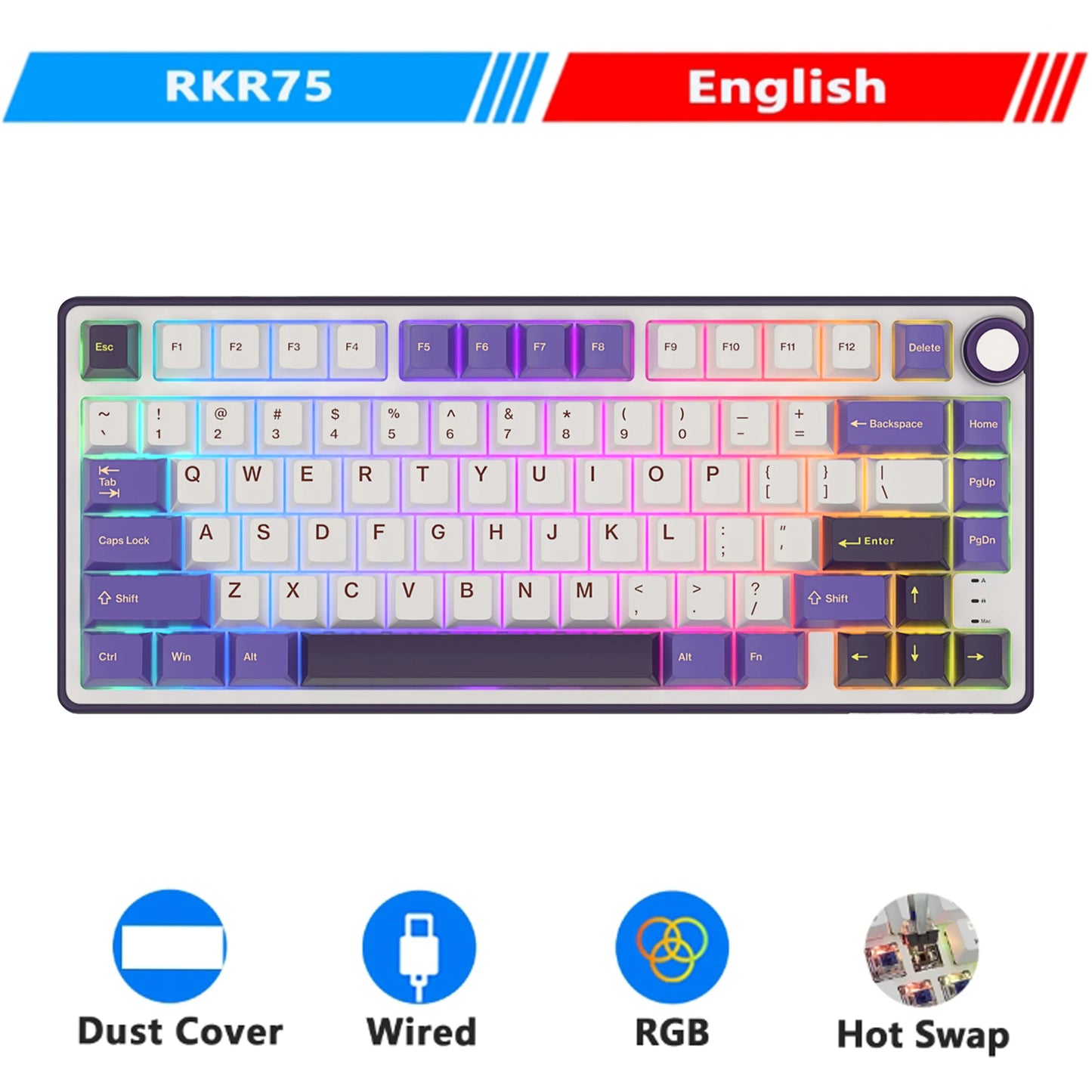 RK Royal Kludge R75 Gasket – Clavier Mécanique Filaire 80 Touches RGB