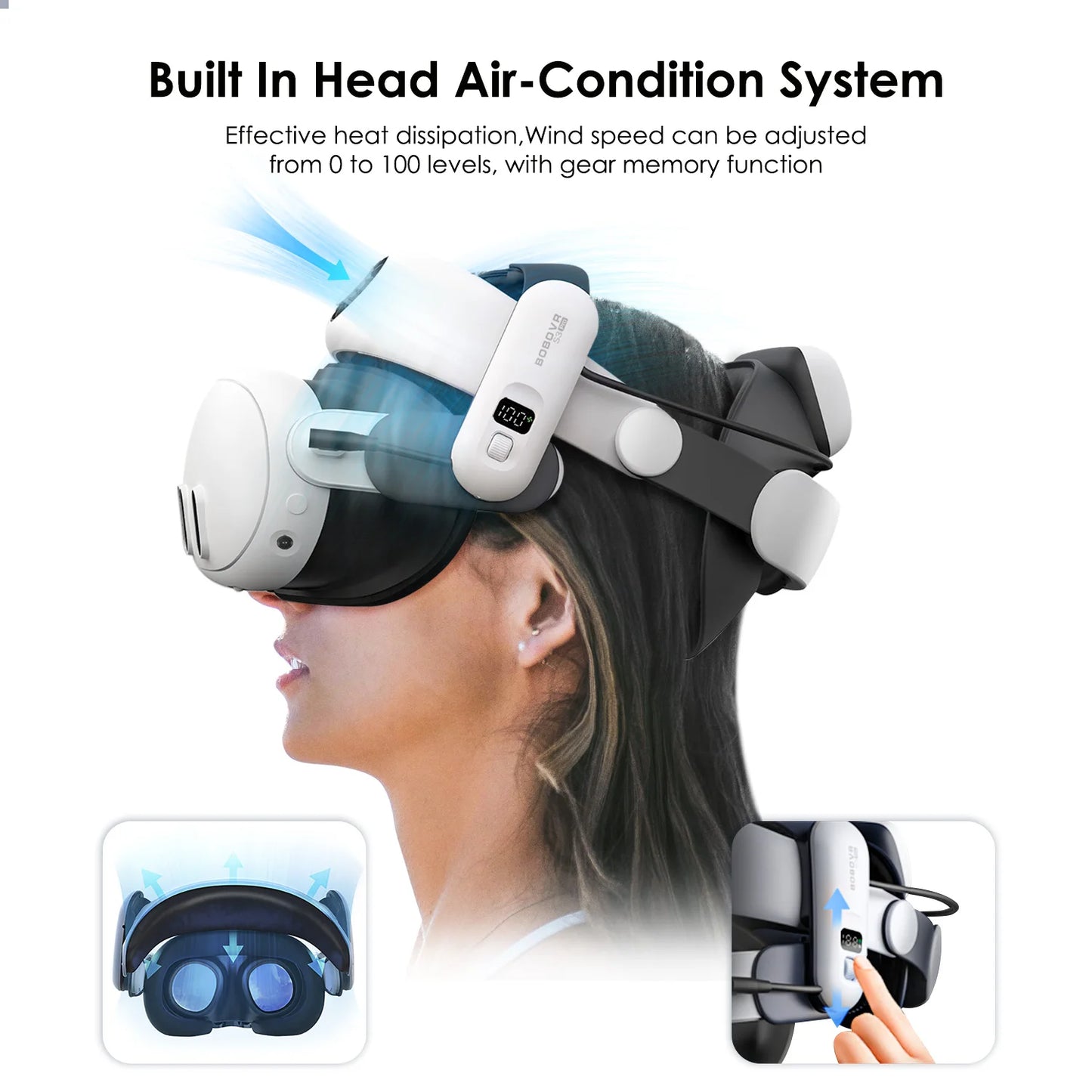 BOBOVR S3 Pro Super Strap – Sangle VR Avec Batterie 10 000mAh et Climatisation Intégrée pour Meta Quest 3/3S