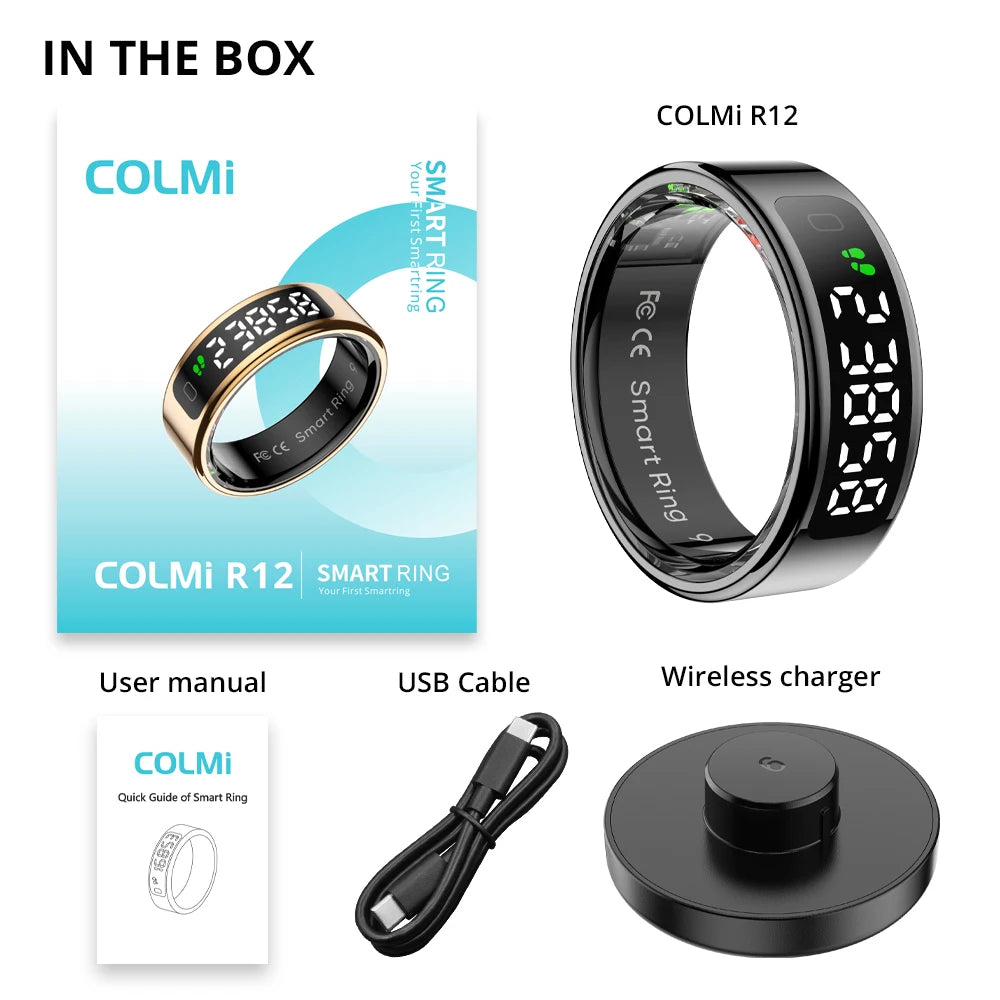 Bague Connectée COLMI R12 2025 – Écran, Touch, Recharge Wireless, Waterproof 5 ATM