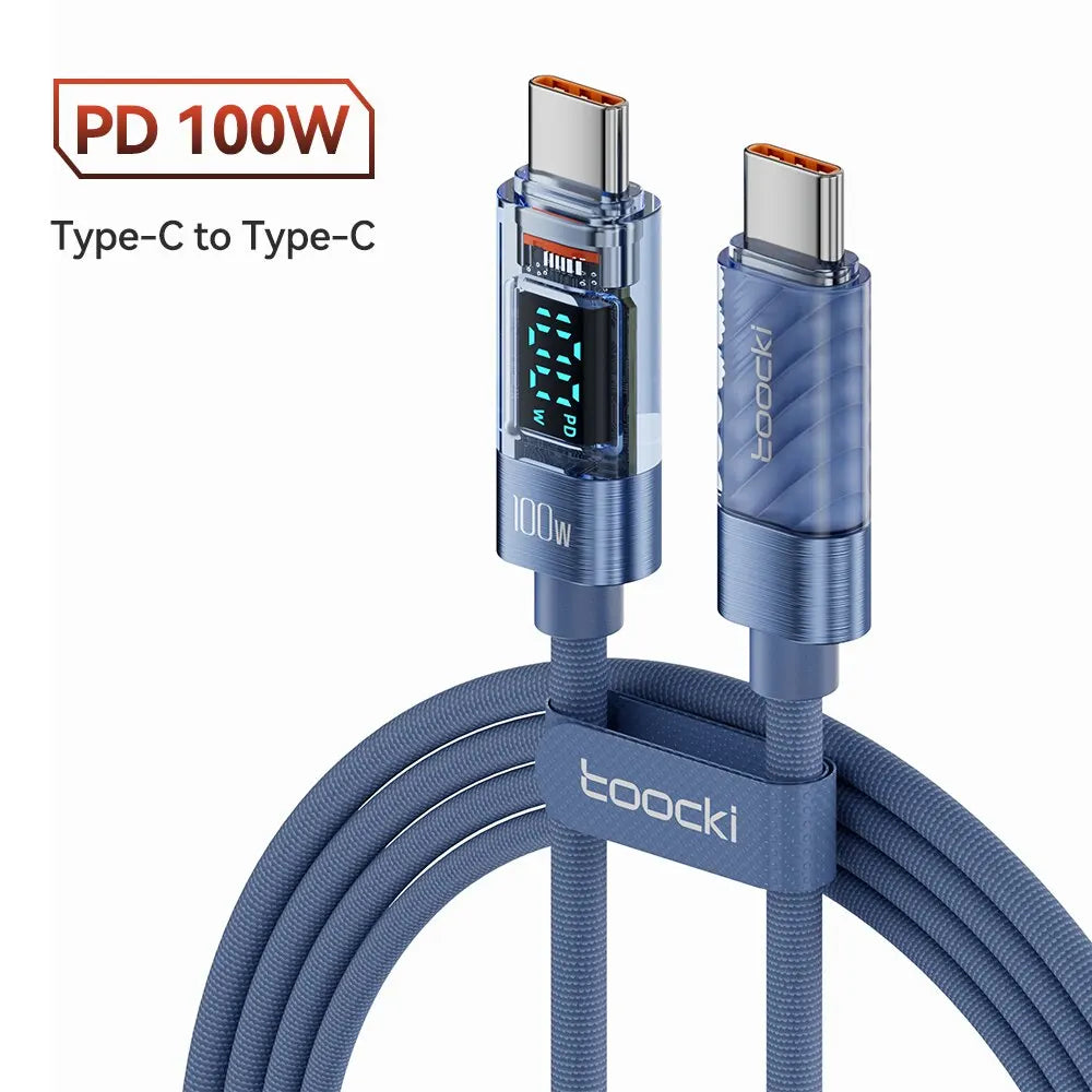 Câble Toocki USB Type-C à Type-C 100W PD – Charge Rapide et Transmission Vidéo en Transparent