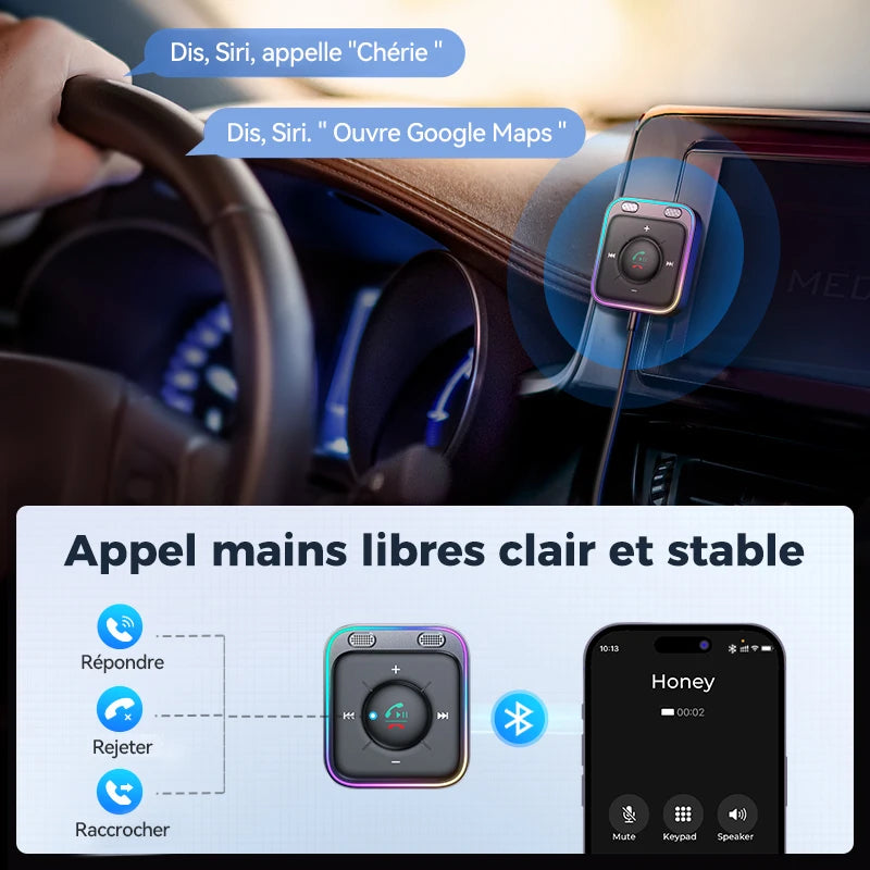 Adaptateur Bluetooth 5.4 JOYROOM pour Voiture – Double Micro, Appels Mains Libres, Récepteur Audio Stéréo, Musique et Kit Auto AUX