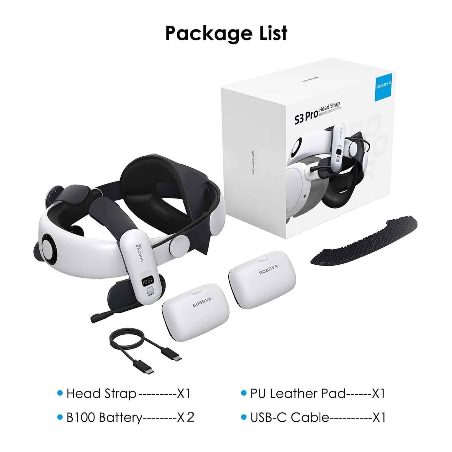 BOBOVR S3 Pro – Sangle de tête avec batterie 10 000 mAh et système de ventilation pour Meta Quest 3/3S