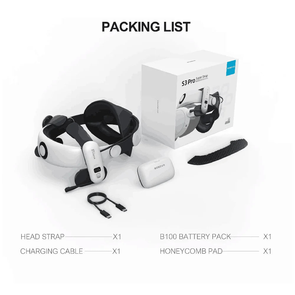 BOBOVR S3 Pro Super Strap – Sangle VR Avec Batterie 10 000mAh et Climatisation Intégrée pour Meta Quest 3/3S