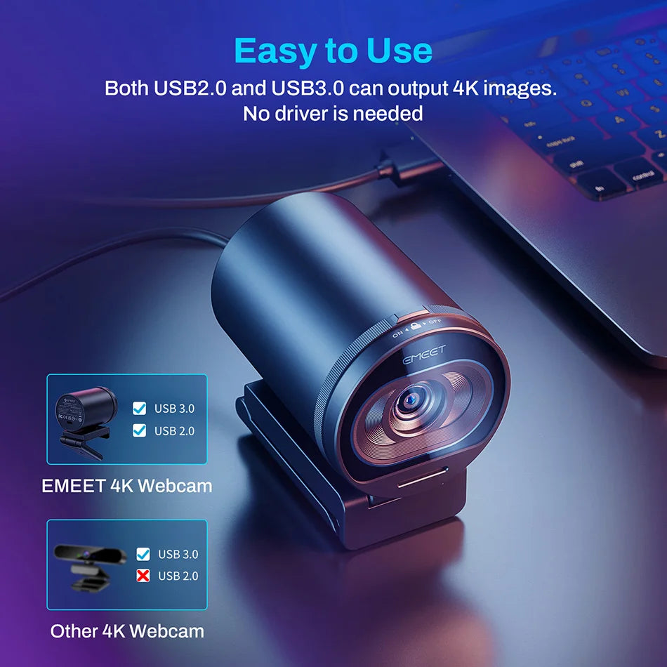 Webcam EMEET S600 4K Streaming – Caméra USB 1080P 60FPS avec Autofocus et Micro Intégré