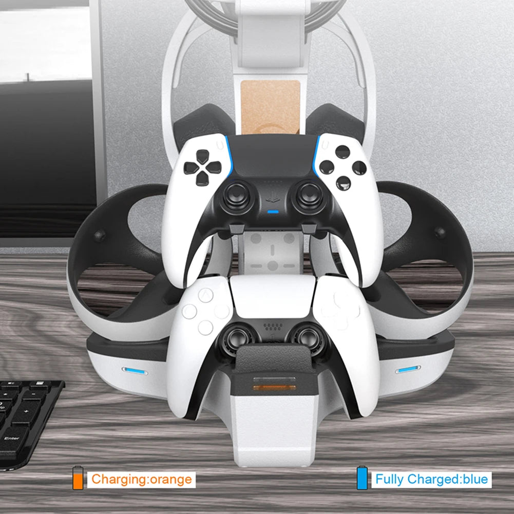 Station de Charge Professionnelle pour Manettes PS5 et PS VR2 – Support avec Indicateur LED et Rangement Casque & Écouteurs