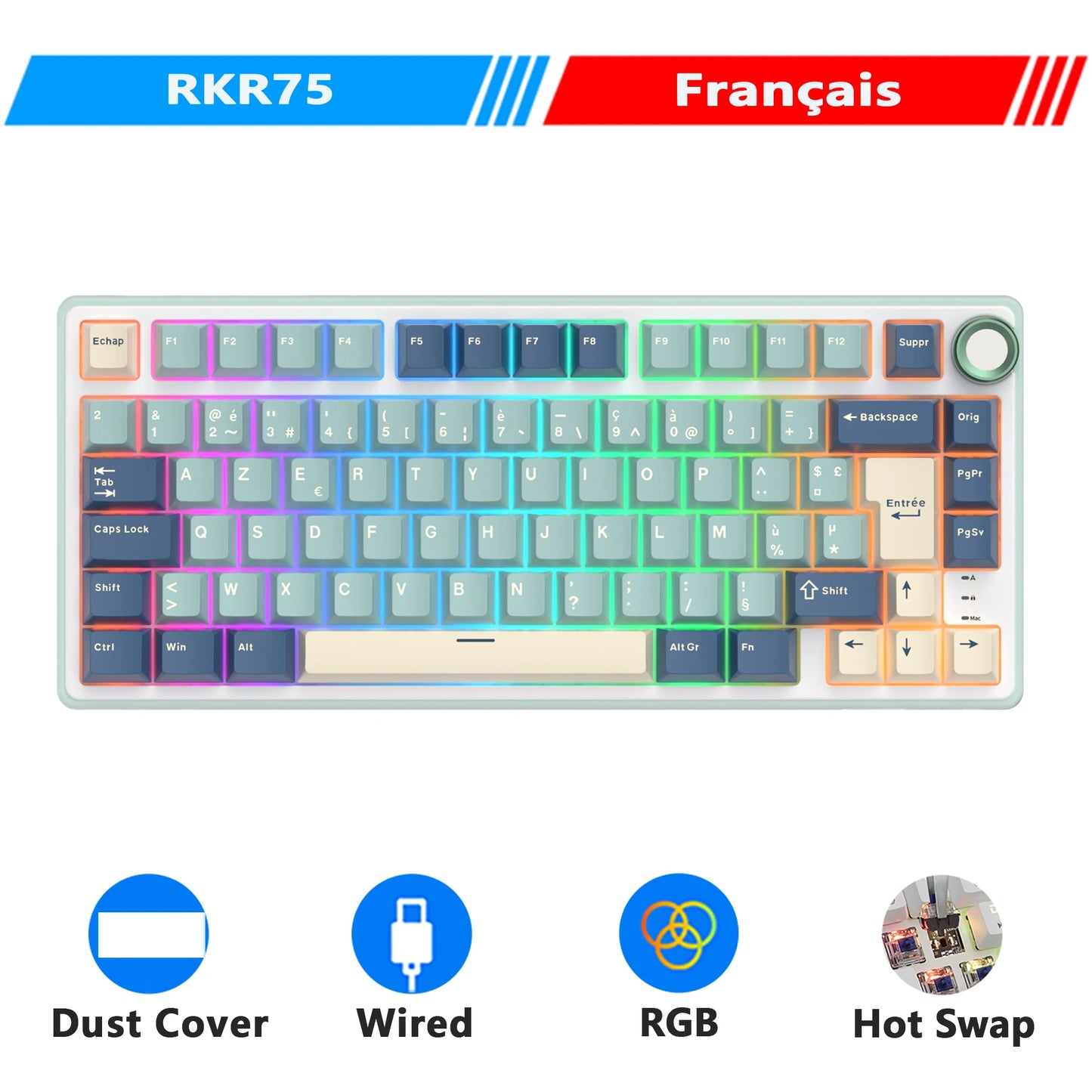 RK Royal Kludge R75 Gasket – Clavier Mécanique Filaire 80 Touches RGB