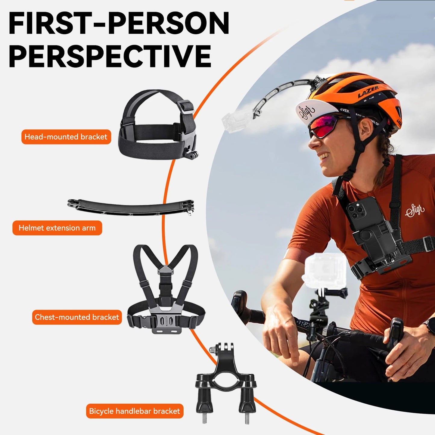 Kit Aventure Pro 50-en-1 – Supports Vélo/Casque/Poitrine 360° & Étui Étanche pour GoPro 13/12/11, DJI Action 5/4, Insta360 Ace