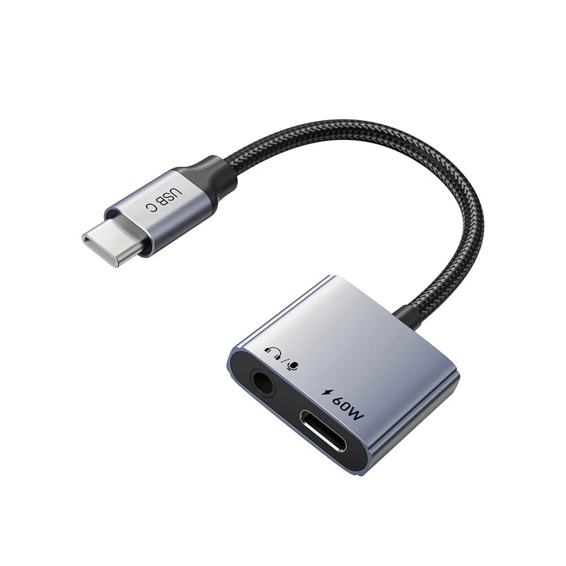 Adaptateur CABLETIME USB-C vers Jack 3,5 mm – Hub Audio 2-en-1 avec Charge Rapide PD 60