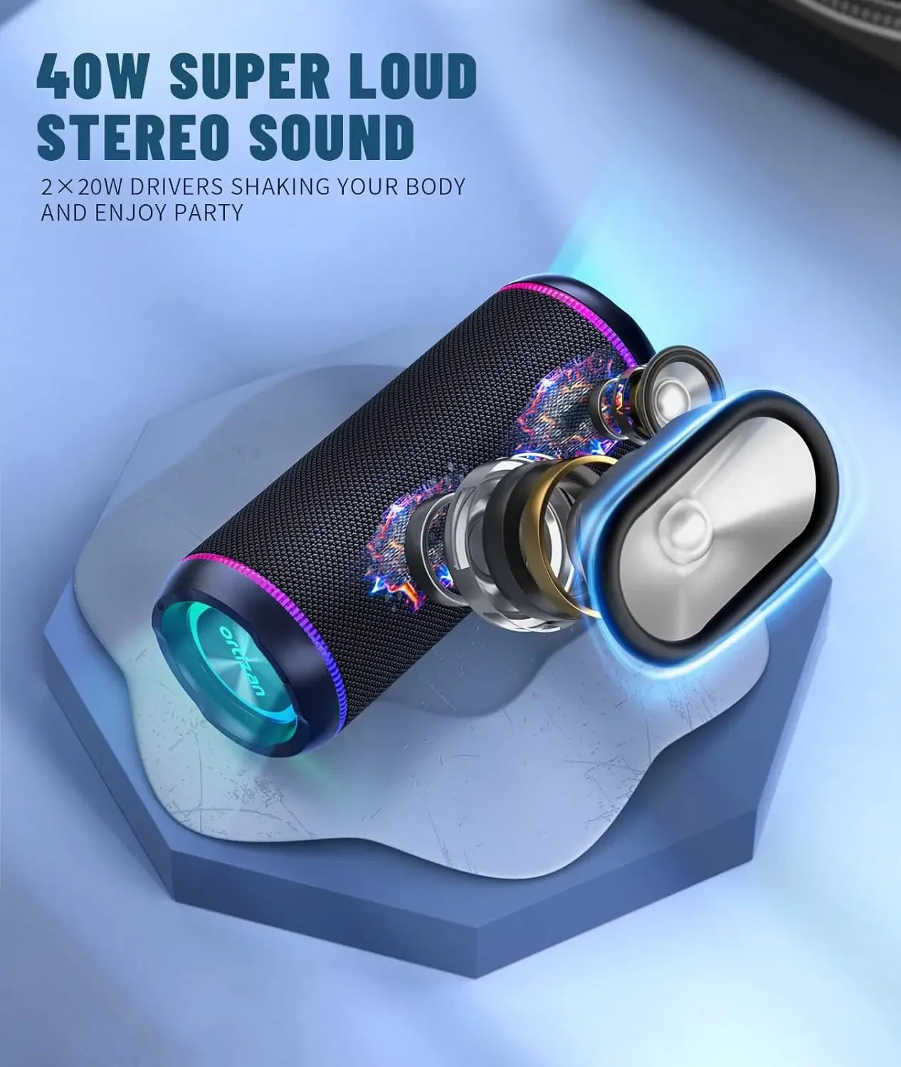 Enceinte Bluetooth Ortizan X30 – Bluetooth 5.3, Étanchéité IPX7, Son Stéréo HiFi 40W et Jumelage TWS