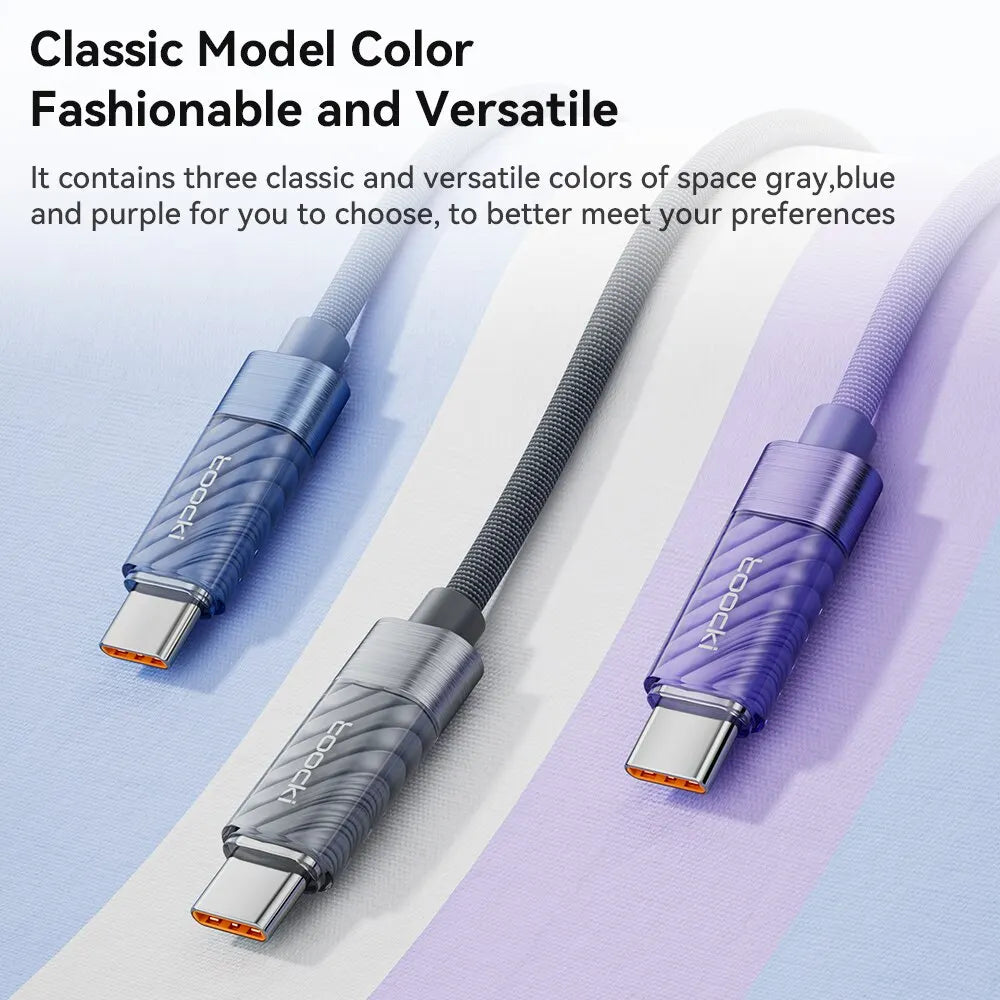 Câble Toocki USB Type-C à Type-C 100W PD – Charge Rapide et Transmission Vidéo en Transparent