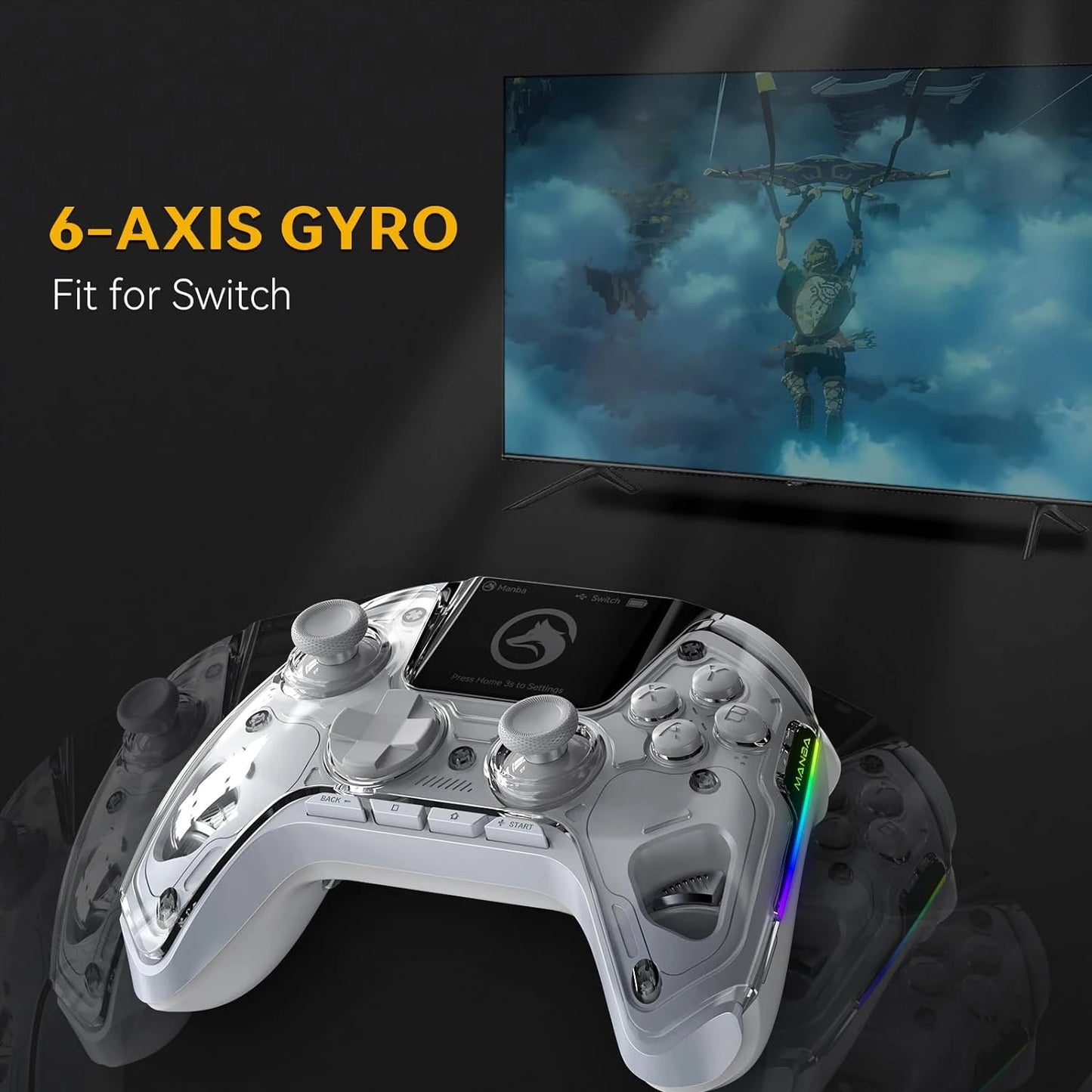 Manette de Jeu Interactive Sans Fil – Joystick à Effet Hall, Lumières RGB, Batterie 1800mAh avec Station de Charge pour Switch, PC, iOS et Android