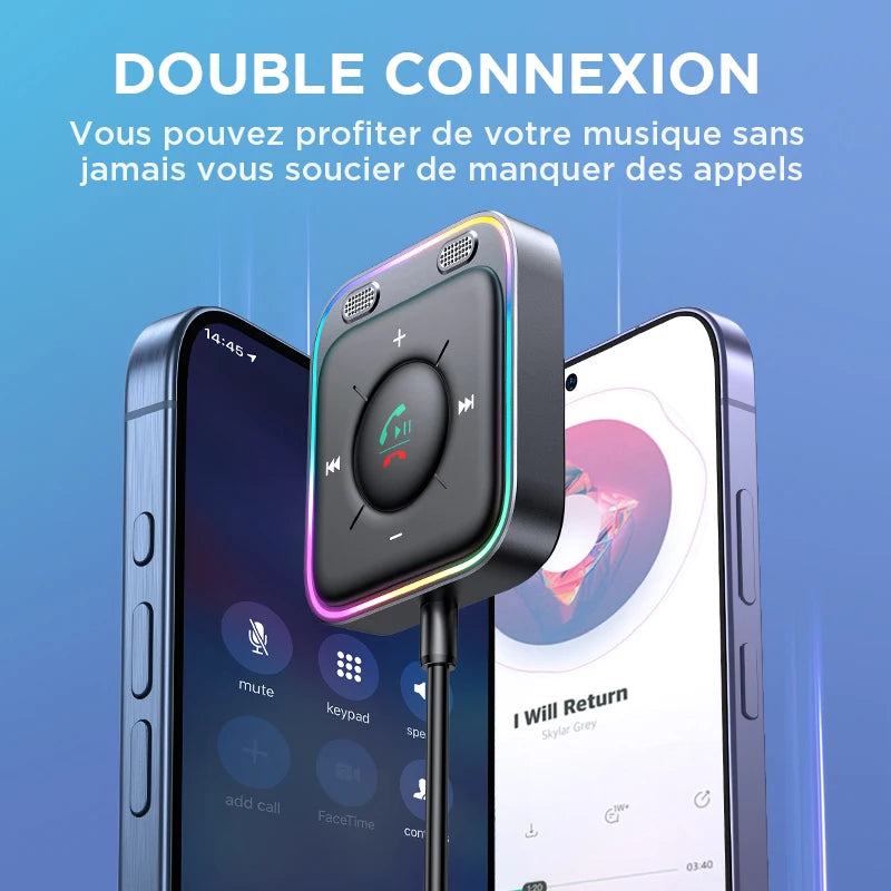 Adaptateur Bluetooth 5.4 JOYROOM pour Voiture – Double Micro, Appels Mains Libres, Récepteur Audio Stéréo, Musique et Kit Auto AUX