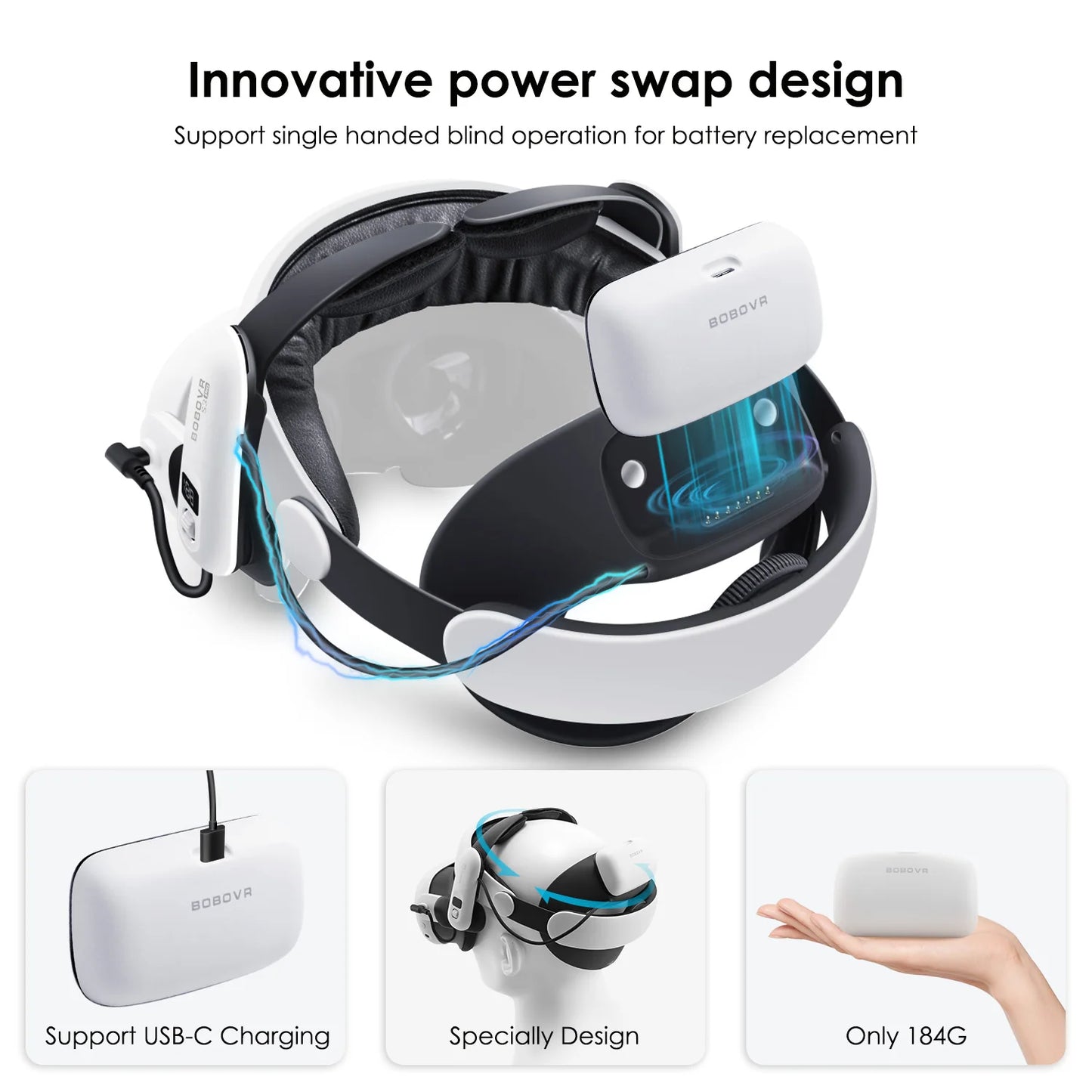 BOBOVR S3 Pro Super Strap – Sangle VR Avec Batterie 10 000mAh et Climatisation Intégrée pour Meta Quest 3/3S