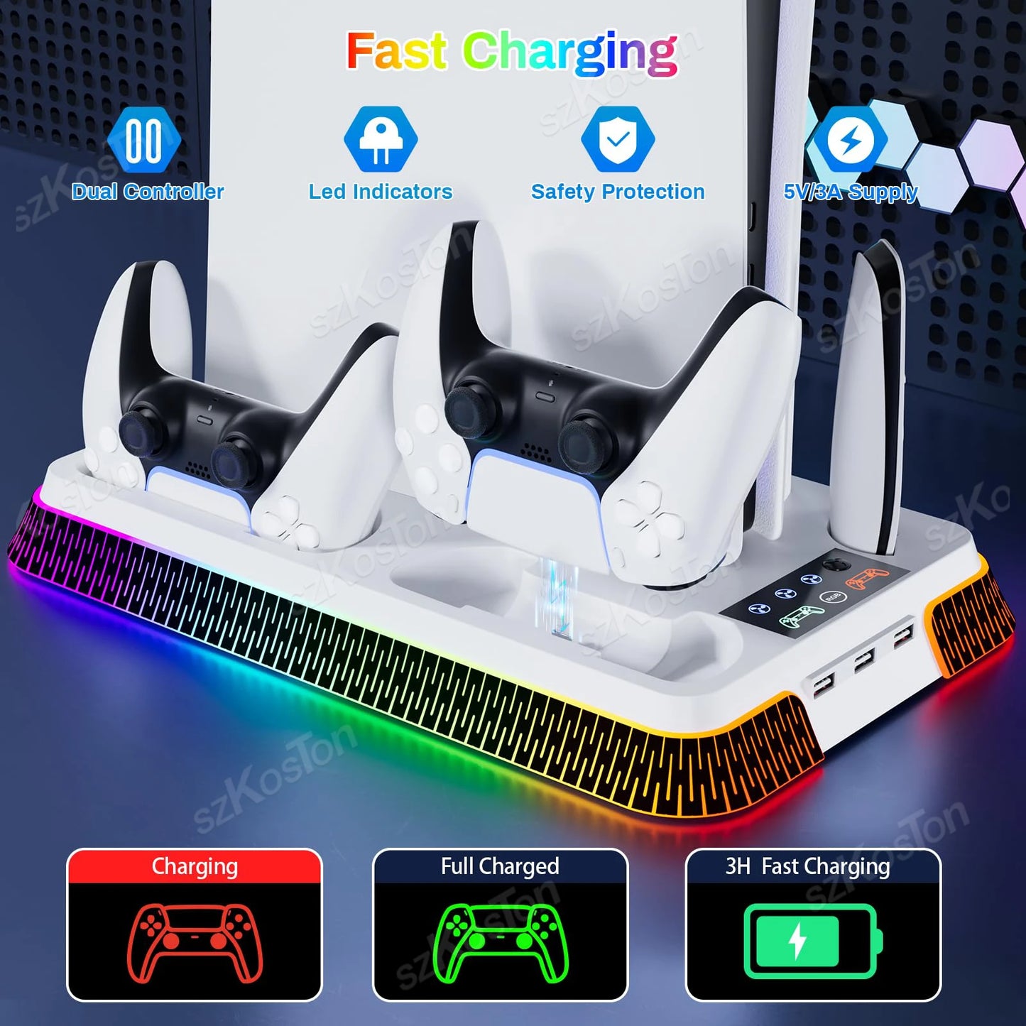 Station de Refroidissement et Support Vertical Multifonction pour PS5 Pro; Slim – Ventilateur de Refroidissement et Chargeur de Manettes Intégré