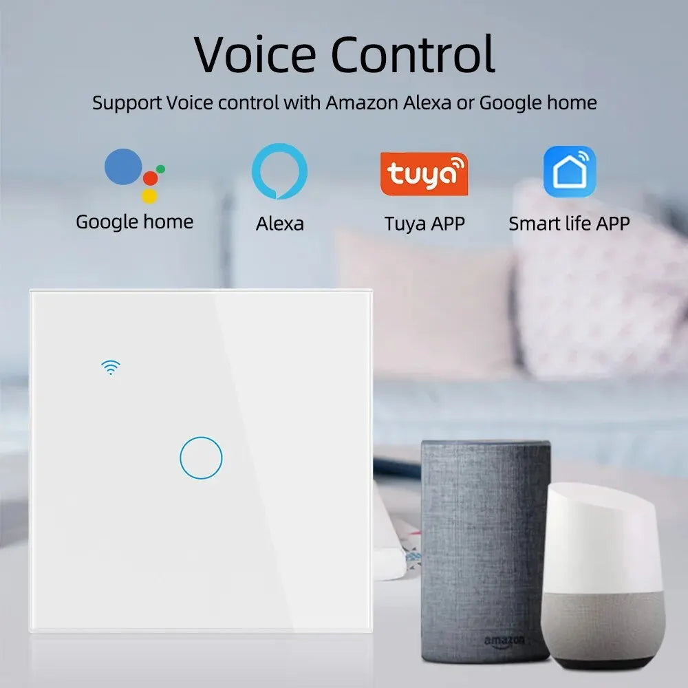 Interrupteur Mural Tactile WiFi Intelligent EU 220V avec Fil Neutre