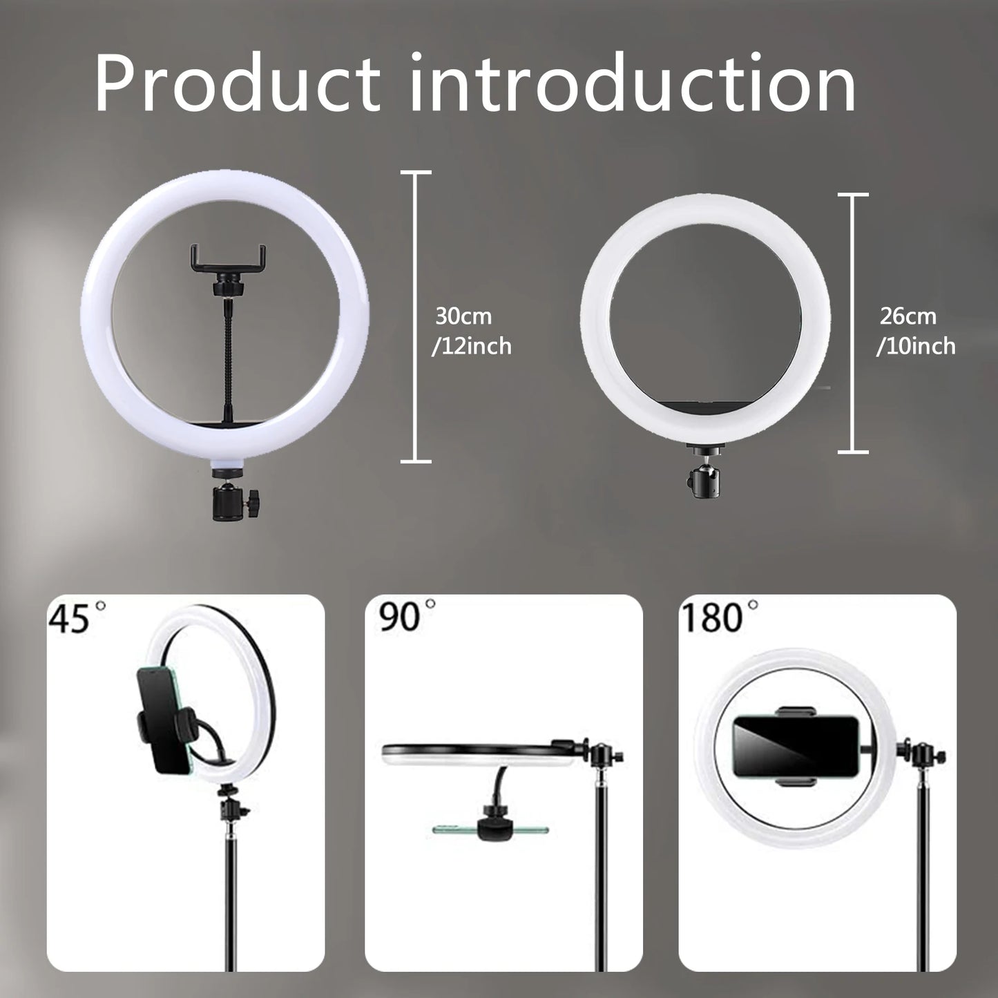 Anneau LED 10" (26 cm) avec Trépied – Lumière Selfie et Studio Dimmable