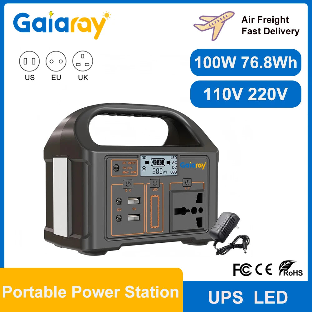 Station d’Énergie Portable 100W 24000mAh – Générateur Solaire LiFePO4 220V/110V pour Camping et Voyages