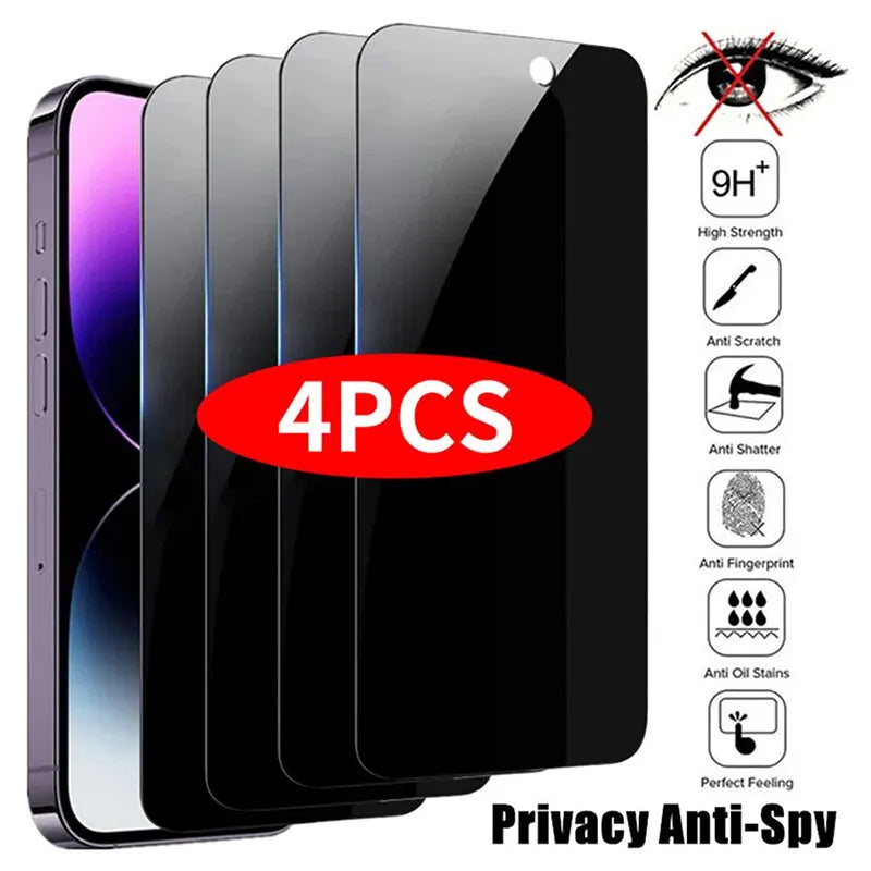 Lot de 4 Protections d’Écran Privacy en Verre Trempé – Anti-Espion pour iPhone