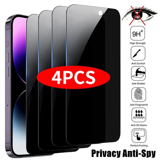 Lot de 4 Protections d’Écran Privacy en Verre Trempé – Anti-Espion pour iPhone