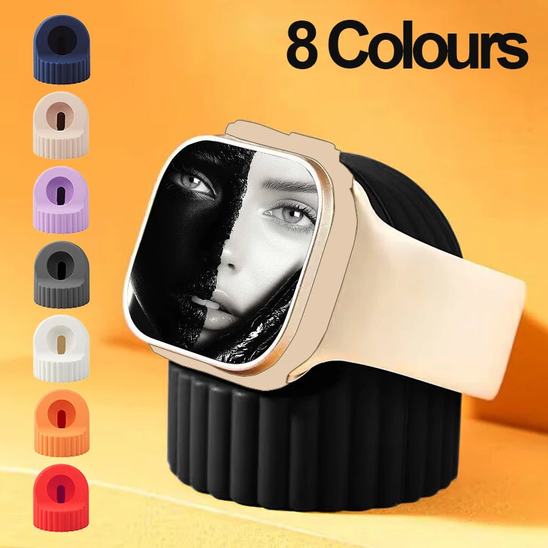 Support Chargeur en Silicone pour Apple Watch – Station de Recharge Compatible Ultra, Series 10 à 2, Toutes Tailles (38-49mm)