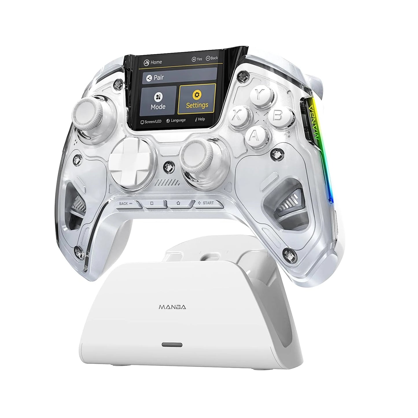 Manette de Jeu Interactive Sans Fil – Joystick à Effet Hall, Lumières RGB, Batterie 1800mAh avec Station de Charge pour Switch, PC, iOS et Android