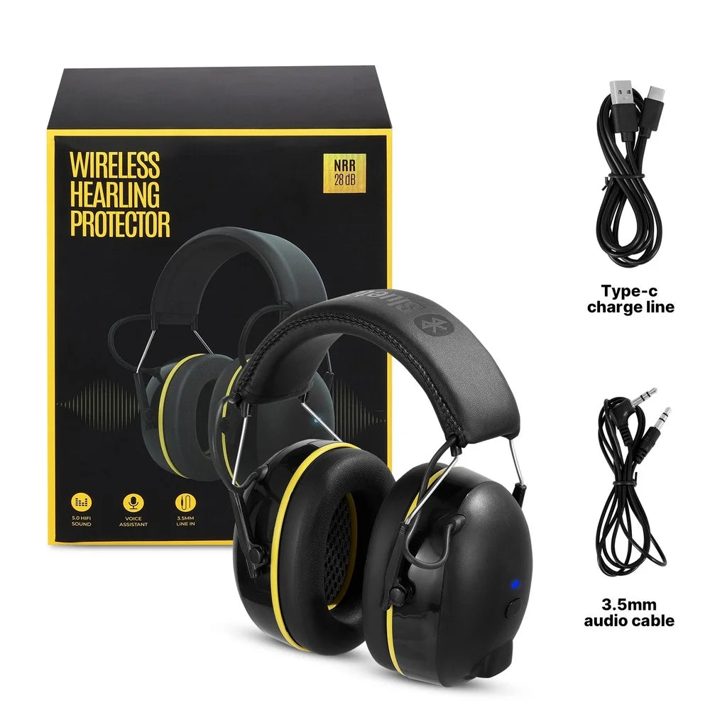 Casque de Protection Auditive SNR 30dB – Casque Anti-Bruit Bluetooth Rechargeable, Muffs de Sécurité Sans Fil