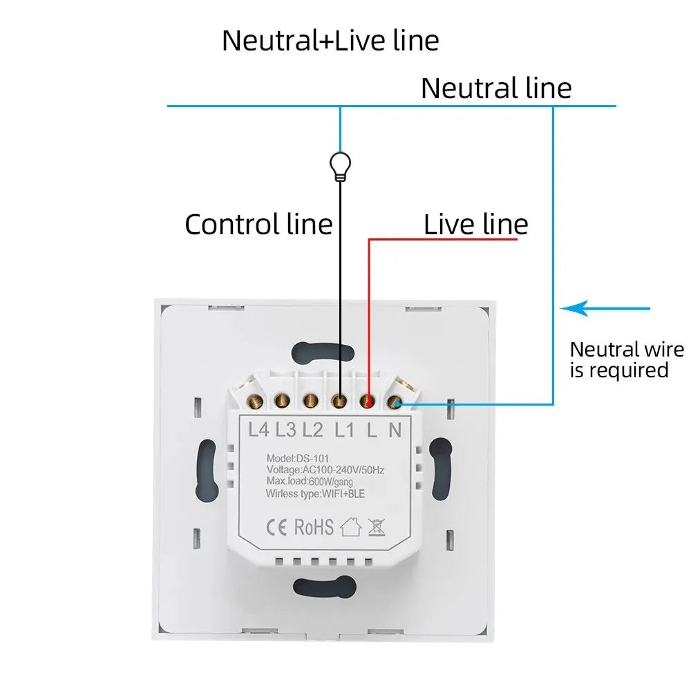 Interrupteur Mural Tactile WiFi Intelligent EU 220V avec Fil Neutre