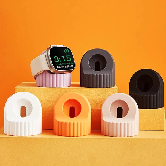 Support Chargeur en Silicone pour Apple Watch – Station de Recharge Compatible Ultra, Series 10 à 2, Toutes Tailles (38-49mm)