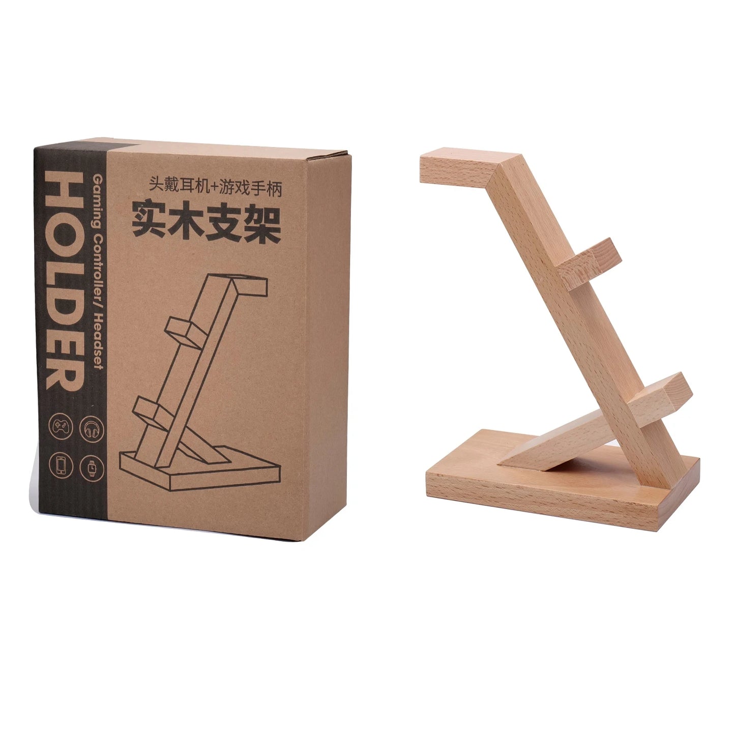 Support Casque en Bois pour Bureau – Porte-Headphones Gaming avec Base de Rangement pour AirPods Max, Bose, Razer