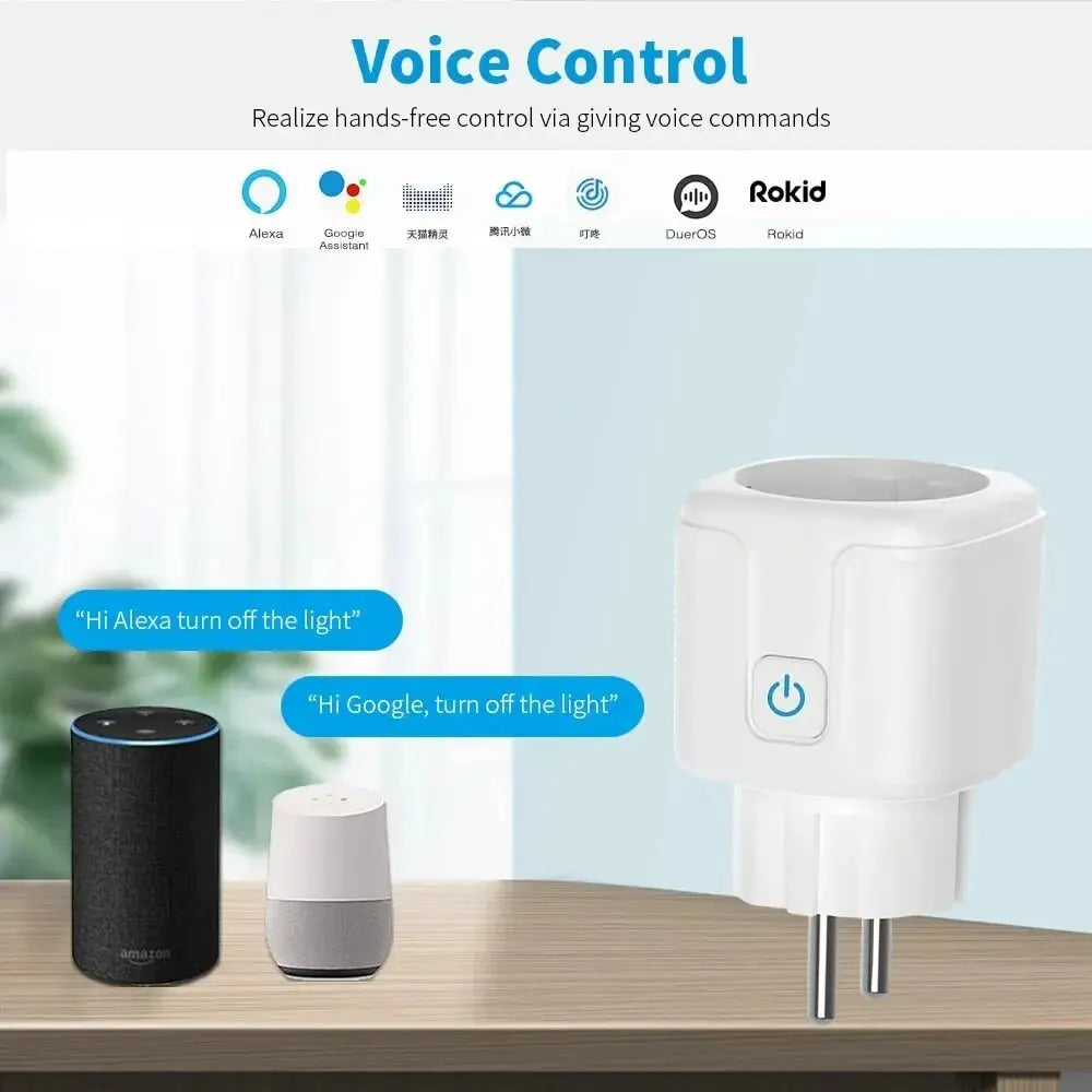 Prise Intelligente Tuya 16A/20A EU – Smart Plug WiFi avec Surveillance de Consommation, Programmation et Contrôle Vocal