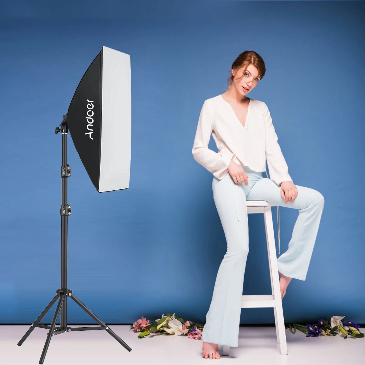 Kit d’Éclairage Studio Andoer avec Softbox et Pieds 2,1 m