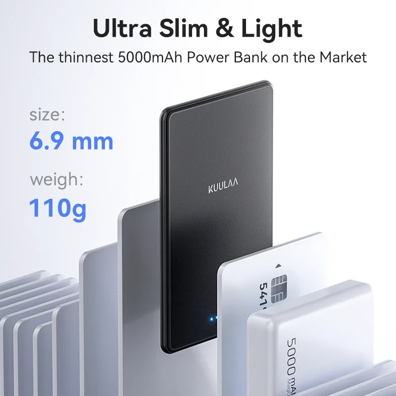 KUULAA Power Bank Magnetique Fine 5000mAh – Batterie Externe Portable 20W Compatible MagSafe pour iPhone 16/15/14/13