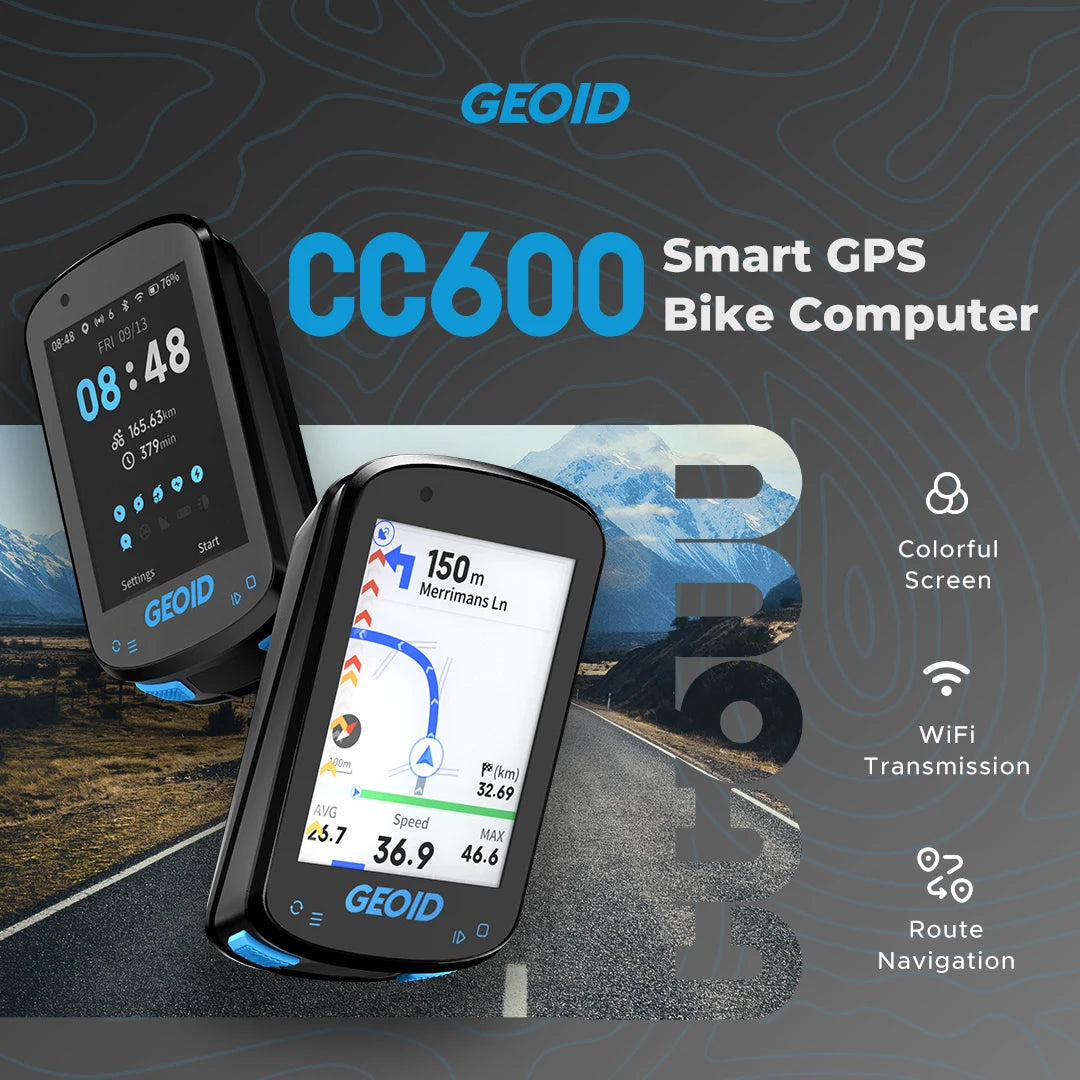GEOID CC600 GPS Intelligent à Écran Couleur – Navigation Smart, Sans Fil, Multilingue, Connectivité WiFi & ANT+, Odomètre Haute Performance