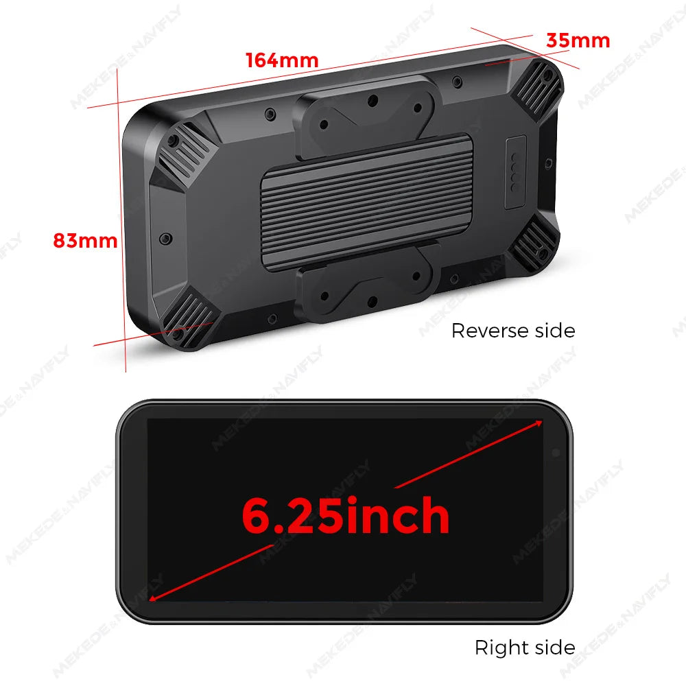 GPS Moto Étanche 6.25" avec CarPlay & Android Auto Sans Fil – Navigation, Dashcam DVR, WiFi Intégré