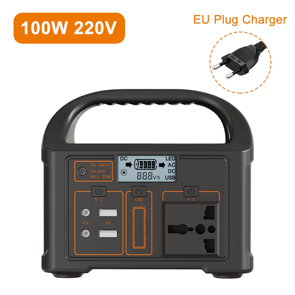 Station d’Énergie Portable 100W 24000mAh – Générateur Solaire LiFePO4 220V/110V pour Camping et Voyages