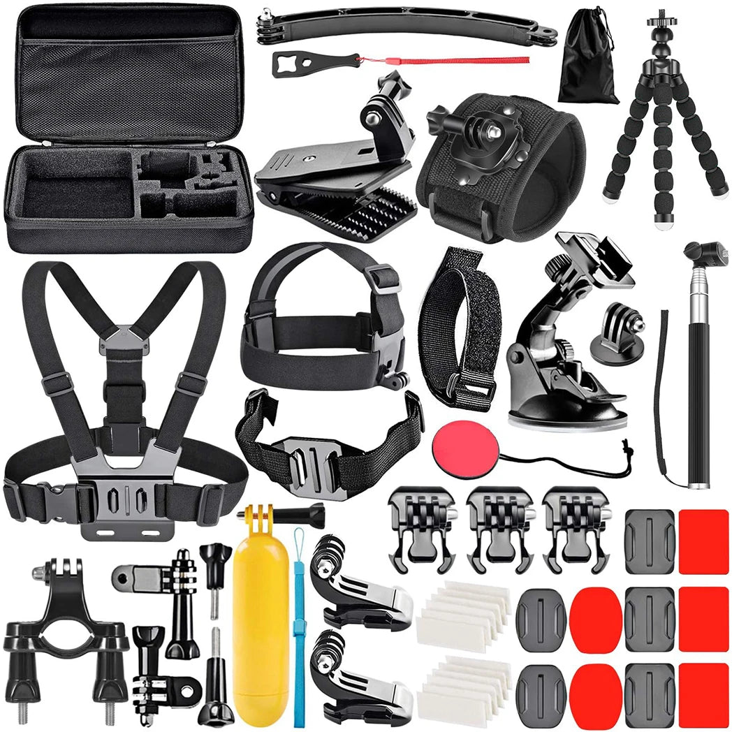 Kit Aventure Pro 50-en-1 – Supports Vélo/Casque/Poitrine 360° & Étui Étanche pour GoPro 13/12/11, DJI Action 5/4, Insta360 Ace