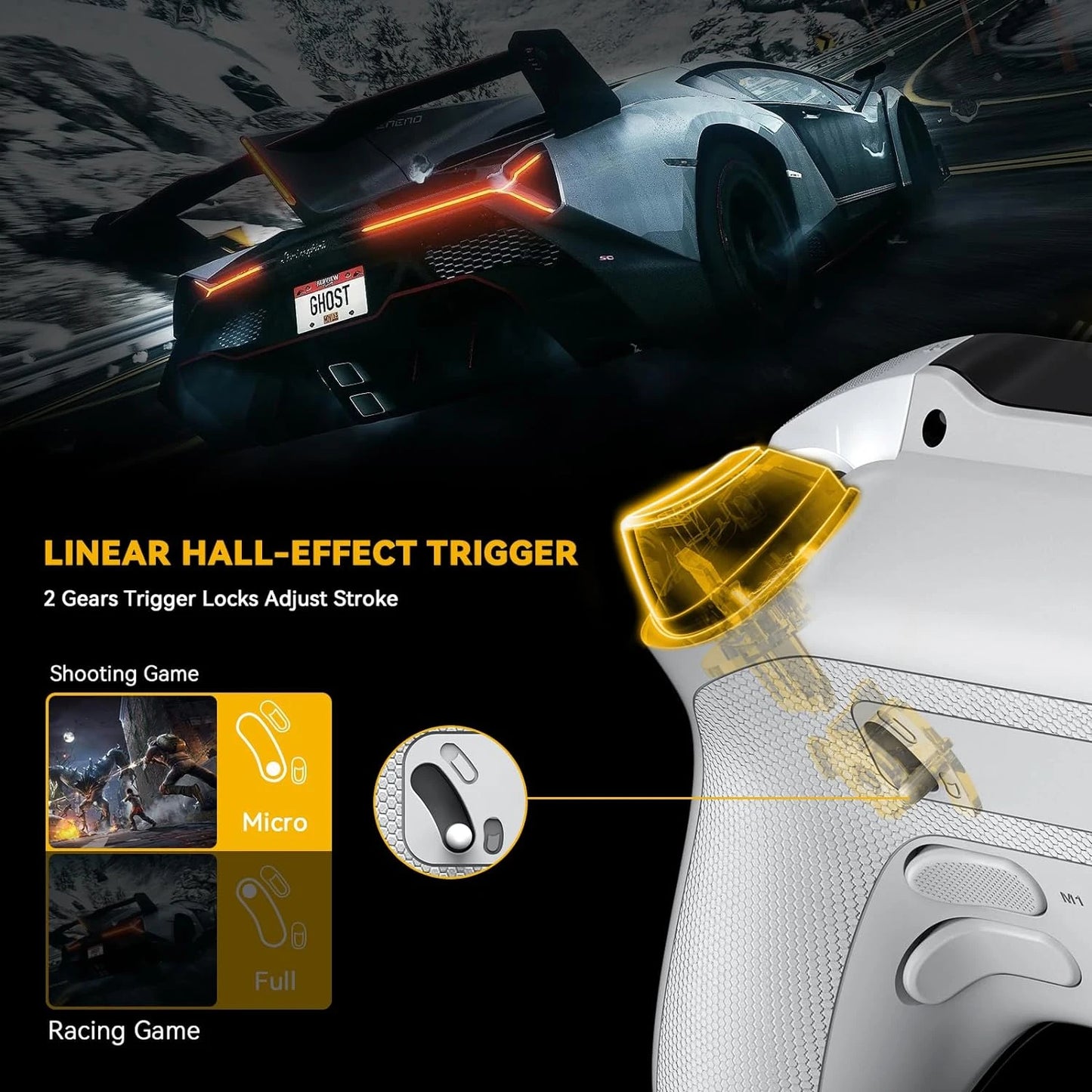 Manette de Jeu Interactive Sans Fil – Joystick à Effet Hall, Lumières RGB, Batterie 1800mAh avec Station de Charge pour Switch, PC, iOS et Android