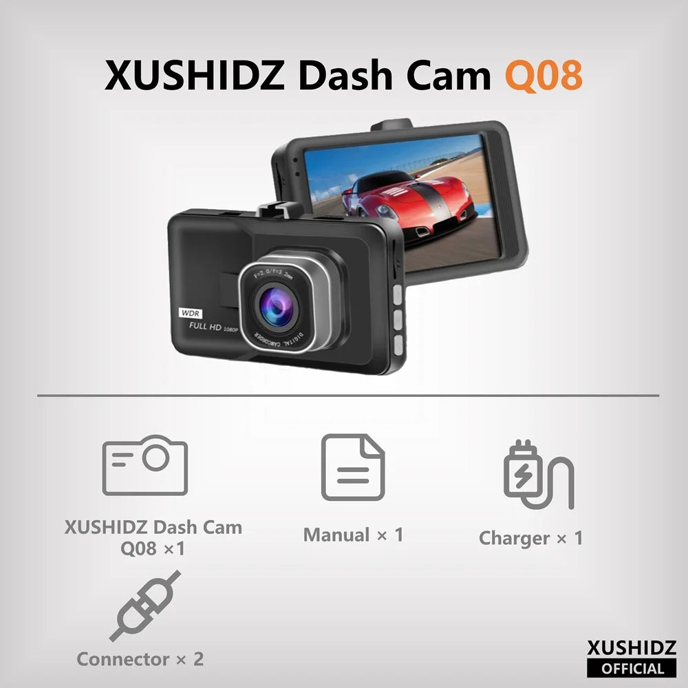 XUSHIDZ Dash Cam 1080P HD – Enregistrement en Boucle, Vision Nocturne, Surveillance Parking 24h, G-Sensor, Caméra Voiture DVR Ultra-Performante