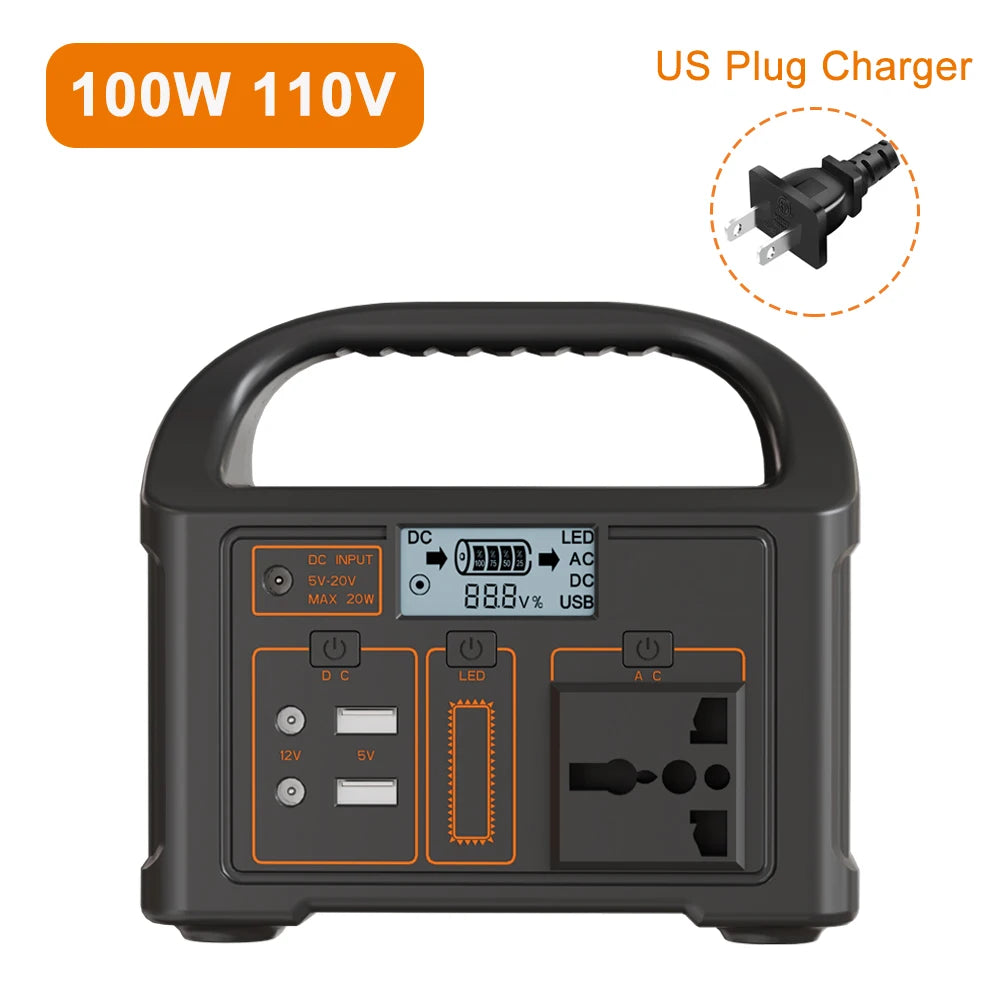 Station d’Énergie Portable 100W 24000mAh – Générateur Solaire LiFePO4 220V/110V pour Camping et Voyages