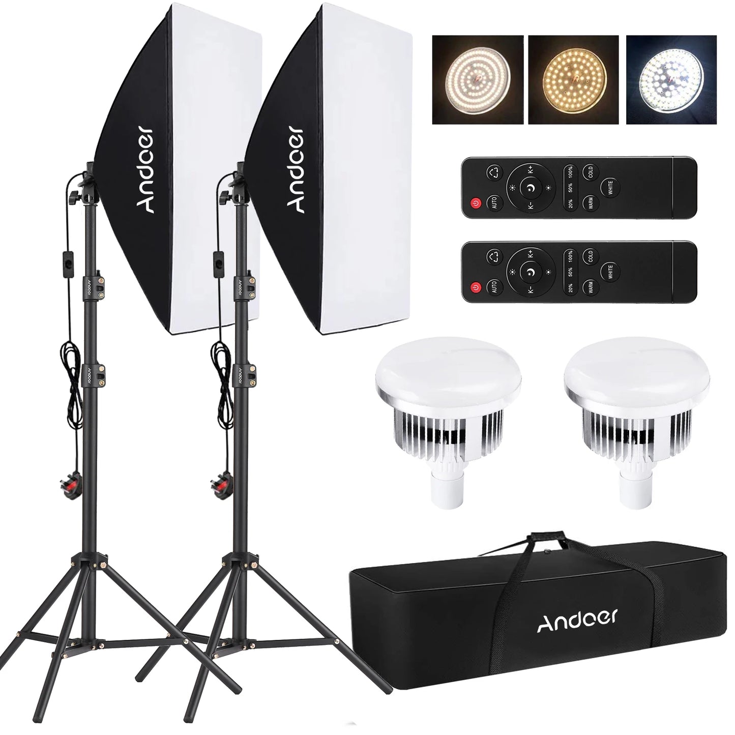 Kit d’Éclairage Studio Andoer avec Softbox et Pieds 2,1 m