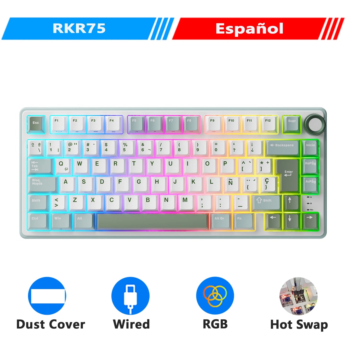 RK Royal Kludge R75 Gasket – Clavier Mécanique Filaire 80 Touches RGB