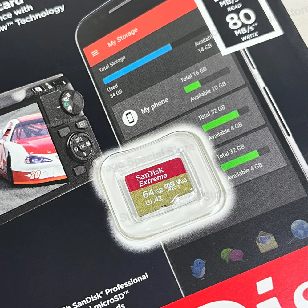 Carte microSDXC Extreme Originale A2 U3 UHS-I USB 3.0 – 4K Ultra HD, Compatible Caméras, GoPro, DJI, Nintendo