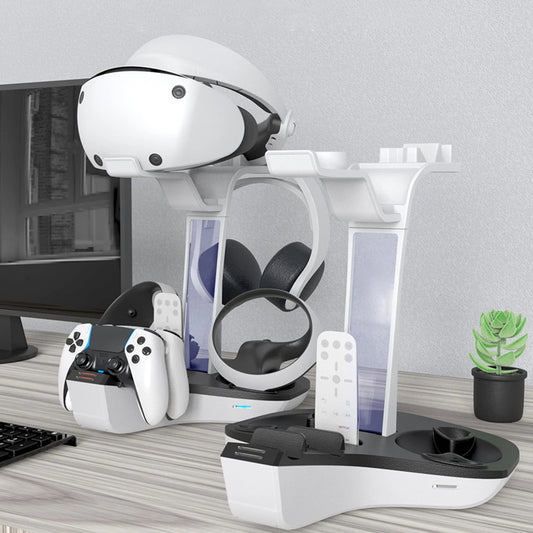 Station de Charge Professionnelle pour Manettes PS5 et PS VR2 – Support avec Indicateur LED et Rangement Casque & Écouteurs