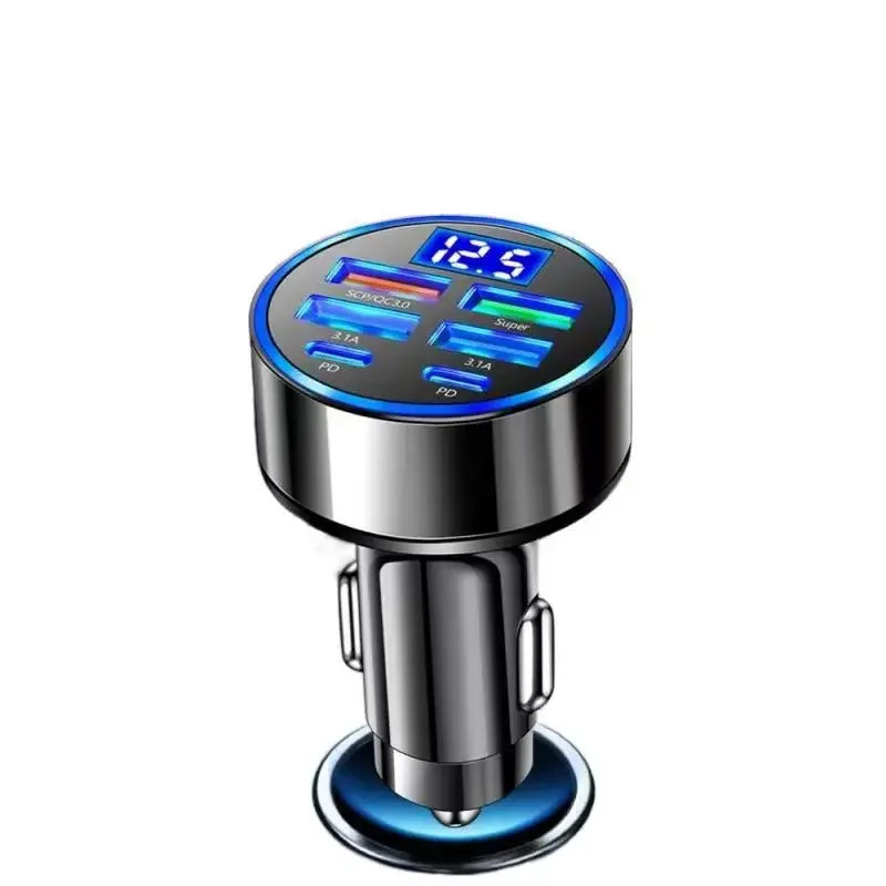 UYUXIO Adaptateur Chargeur de Voiture USB-C 6-en-1 – Double PD Super Rapide avec Affichage de Tension