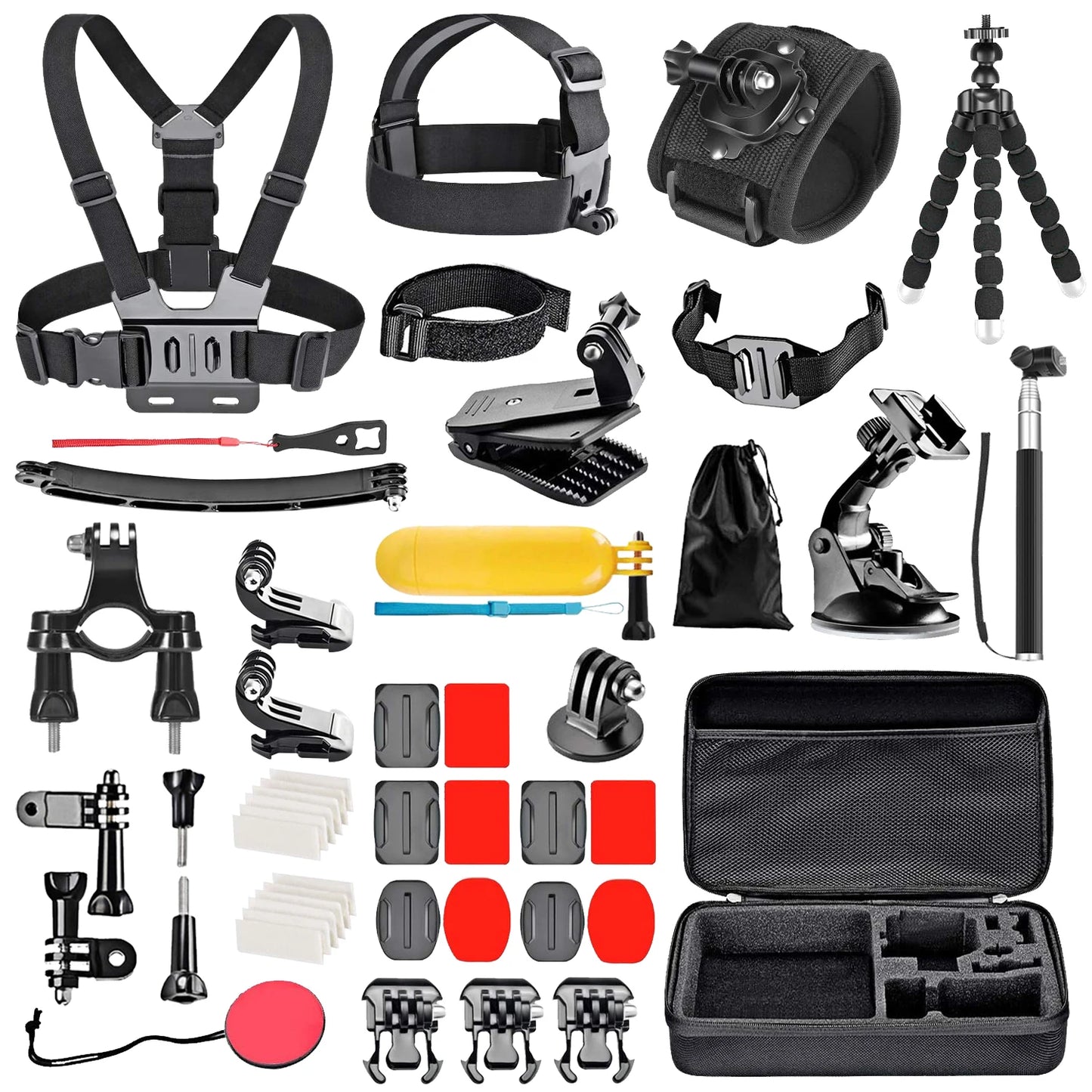 Kit Aventure Pro 50-en-1 – Supports Vélo/Casque/Poitrine 360° & Étui Étanche pour GoPro 13/12/11, DJI Action 5/4, Insta360 Ace