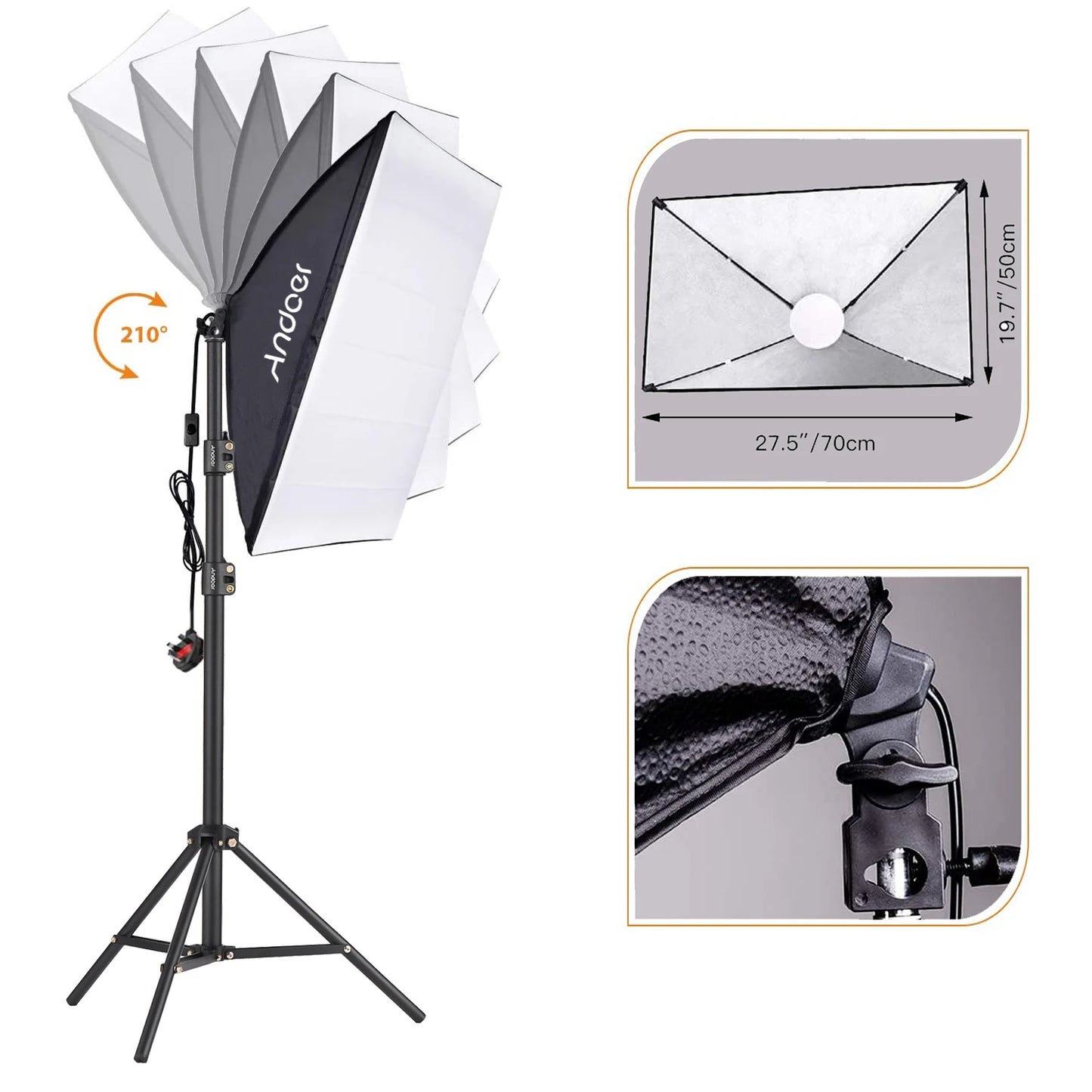 Kit d’Éclairage Studio Andoer avec Softbox et Pieds 2,1 m