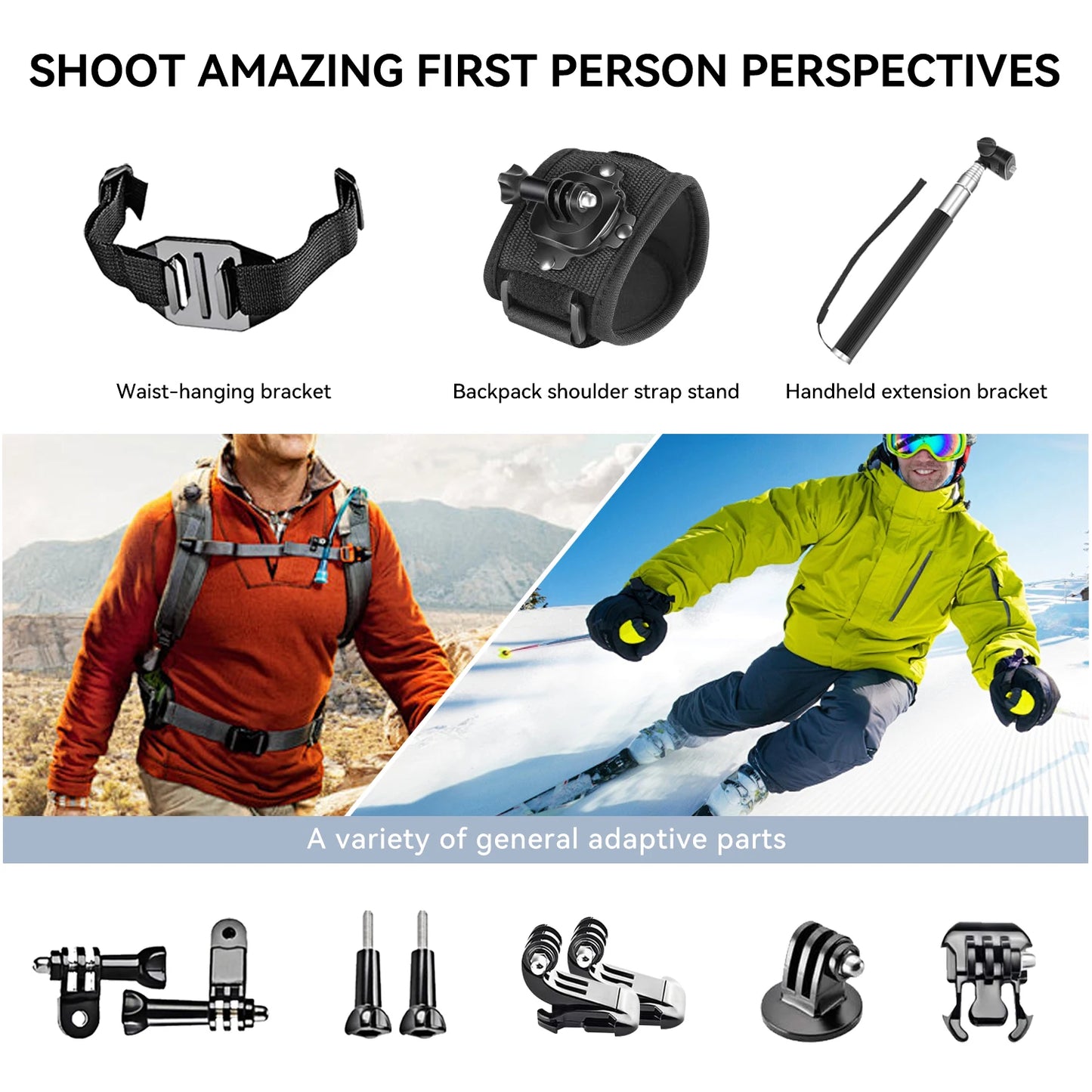 Kit Aventure Pro 50-en-1 – Supports Vélo/Casque/Poitrine 360° & Étui Étanche pour GoPro 13/12/11, DJI Action 5/4, Insta360 Ace