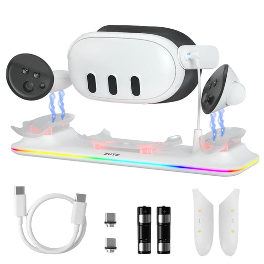 Station de Charge Magnétique pour Meta Quest 3 – Chargeur pour Casque VR et Manettes avec 2 Batteries Rechargeables